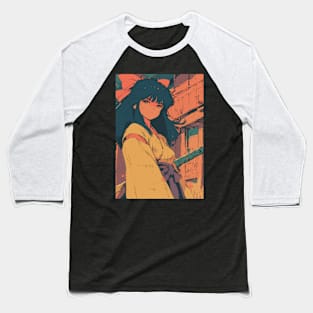 Samurai Retro 90s Anime Girl Baseball T-Shirt
